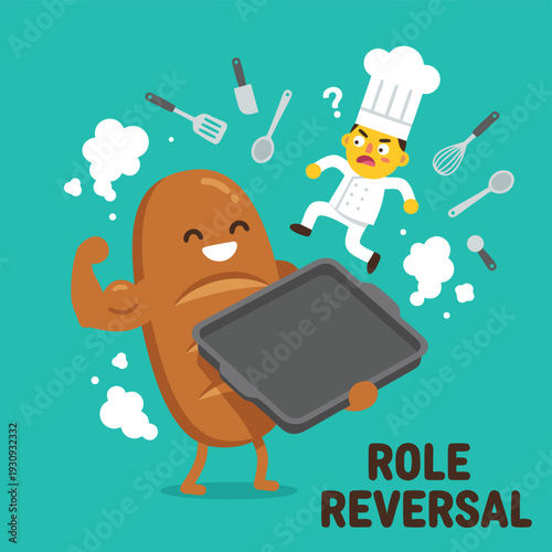 Funny Role Reversal Cartoon of a Hot Dog Chef.