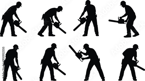 Lumberjack Silhouette Chainsaw Action Vector Collection Commercial