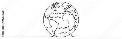 Earth globe continuous line drawing illustration representing global connection and unity on a clean, modern design.