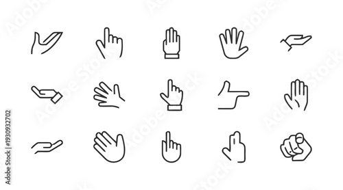 Hand gesture icons, diverse communication and interaction signals