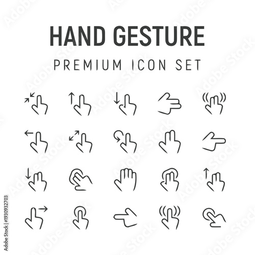 Hand gesture icons collection for touch screen interaction and gestures