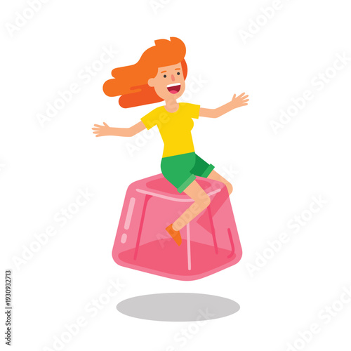 Girl Jumping on Pink Jelly.