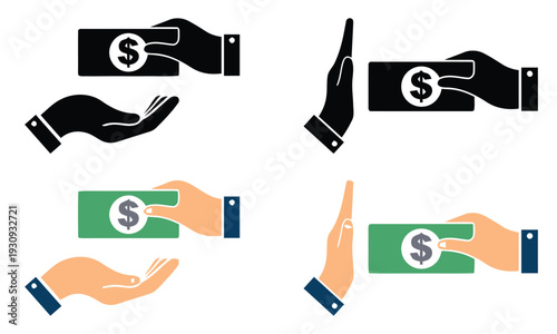Hand giving money to another hand, concept of payment and transaction