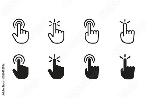Multiple hand cursor icons pointing and touching screen