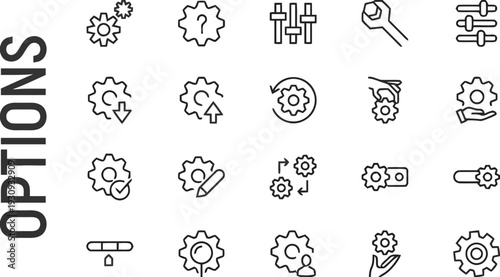 Options and settings icons representing gears and adjustments