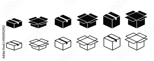 Isometric black and white box icons