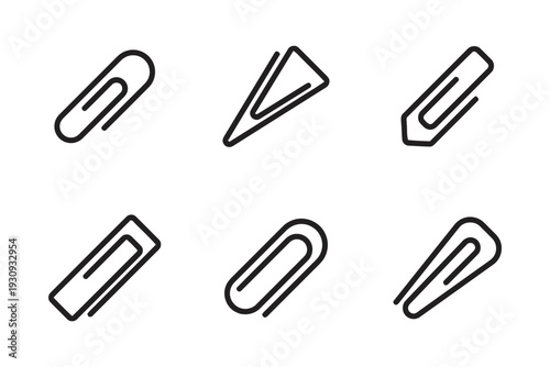 Paperclip icons, various styles of fasteners for documents and office use, vector design