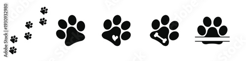 Paw print footprints set collection dog cat pet animal isolated white background vector