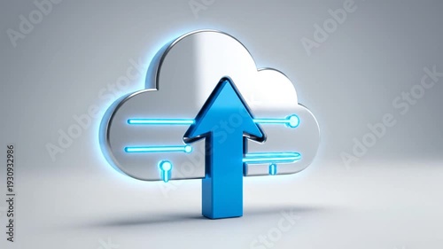 Wallpaper Mural Metallic cloud icon with blue upload arrow on gray background Torontodigital.ca