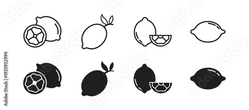 Lemons and lime fruits, citrus icons for food and drink related designs