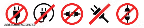Prohibition signs for electrical plugs and connectors, no power symbol