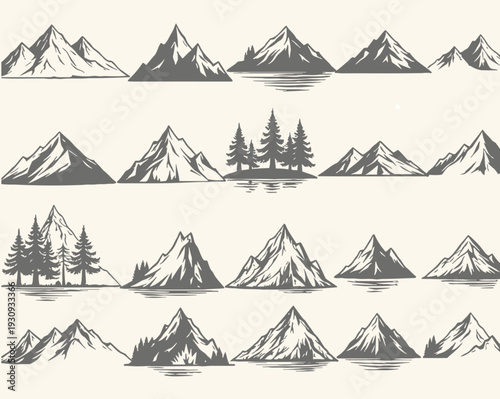 Collection of Stylized Mountain Silhouettes for Nature and Adventure Designs