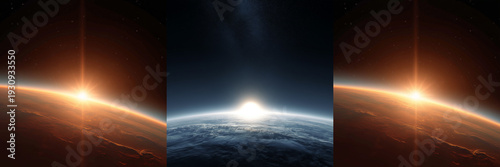 Set of Earth illuminated by golden sunrise, soft celestial glow on transparent png background. Ai generated