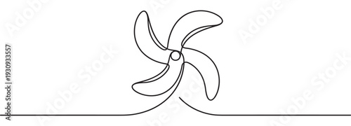 Continuous line drawing propeller blades rotating quickly creating dynamic motion and a sense of swift forward progress.