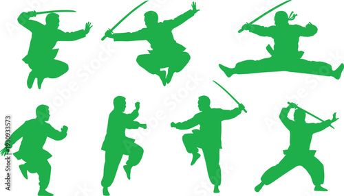 Samurai Warrior Action Silhouettes Sword Combat Martial Arts