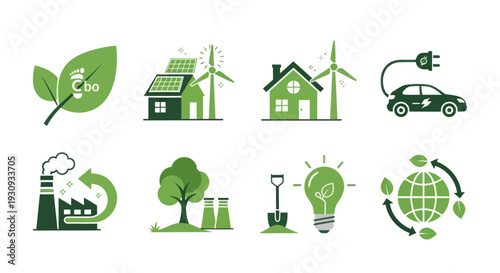 Collection of Green Energy and Eco-Friendly Icons.