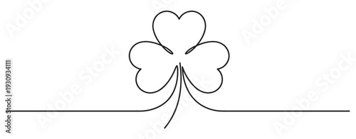 Simple three leaf clover illustration drawn in a continuous line art style, symbolizing luck, nature, and Irish culture.