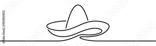 Traditional Mexican sombrero drawn with a continuous line art style creating a simple and elegant minimalist illustration.