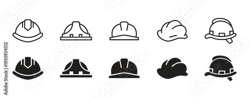 Safety helmet icons set for construction and engineering work