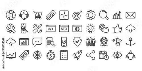 Search engine optimization icons for web marketing and business growth