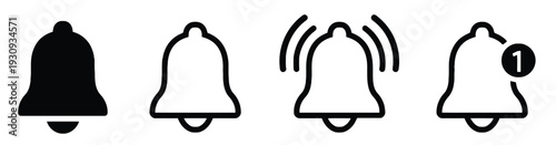 Set of bell icons for notifications and alerts
