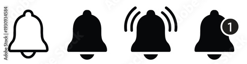 Set of bell icons for notifications and alerts