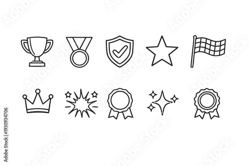 Set of achievement and success icons linear style