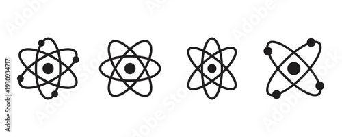 Set of atom icons symbolizing science, physics, and molecular structure