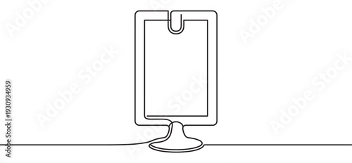 Continuous line drawing of a stand-up sign holder for displaying information, menus, or promotional messages in a minimalist style.