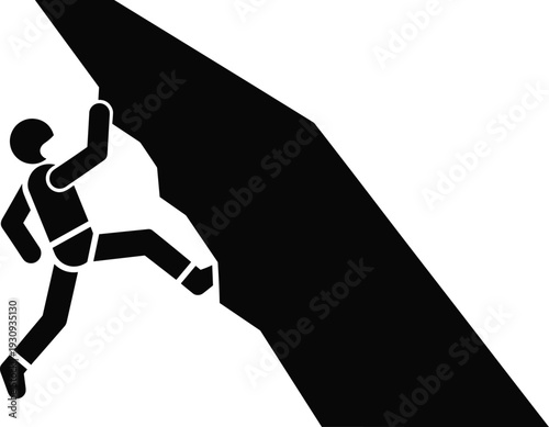 Rock climber silhouette icon, mountaineering adventure symbol, extreme sport hiking vector design isolated on background for outdoor activity concept