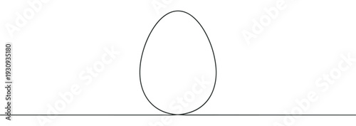 Simple black line drawing of an egg standing upright on a horizontal surface, representing new beginnings and life.