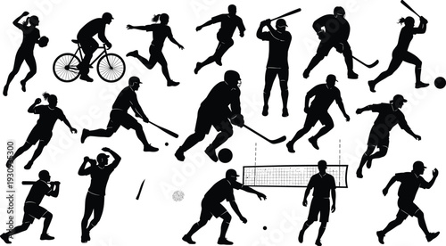 Sports Silhouettes Collection Action Athletes Dynamic Poses Commercial Vector