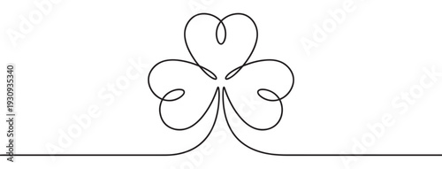 Continuous line drawing of a three-leaf clover, symbolizing luck and prosperity, perfect for St. Patrick's Day celebrations.