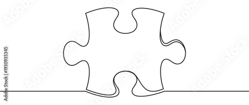 Puzzle piece continuous line drawing illustration representing solution, connection, and problem-solving concepts in a minimalist graphic style.