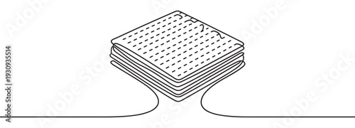 Matzah crackers stack continuous line art drawing representing traditional unleavened bread for the Passover holiday.