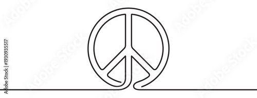 Peace symbol drawn with a continuous black line, creating a minimalist and elegant illustration of harmony and non-violence.