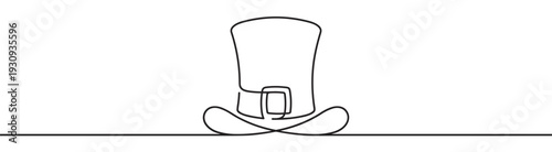 Leprechaun hat continuous line drawing illustration with a buckle, symbolizing good luck and Irish culture for St. Patrick's Day celebrations.