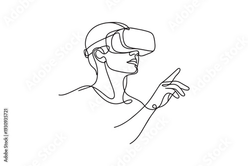 Virtual Reality Side View One Line Drawing, VR Headset Minimal Outline