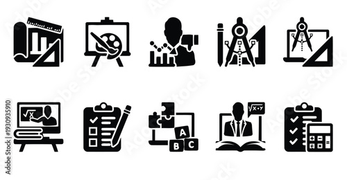 Set of education icons with mathematics, art and science