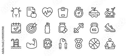 Set of fitness and sport icons for health and wellness promotion