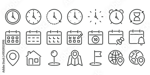 Set of flat design time and calendar icons for web and mobile development