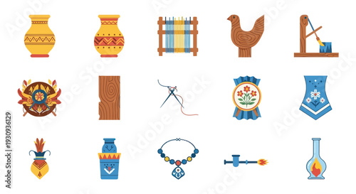 Collection of Traditional Cultural and Craft Items Icons.