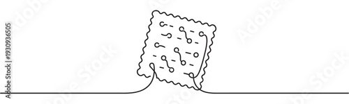 Minimalist circuit board cracker shape created with a single continuous line representing connection and technology.
