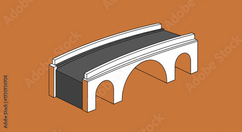 3D Rendered White Bridge with Arches.