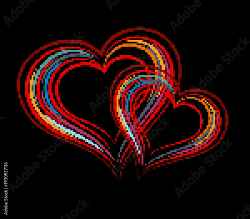 Stylized colored heart in pixel art style.