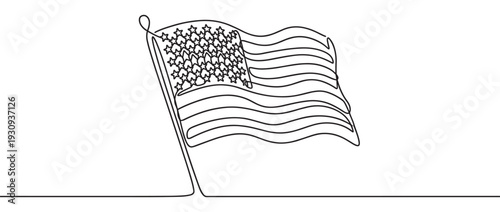 American flag continuous line drawing waving proudly in the wind, symbolizing patriotism and national identity.