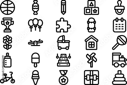 Collection of icons representing business and lifestyle concepts displayed in a grid layout