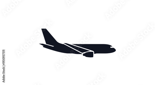 Airplane Silhouette Flying Through White Space.