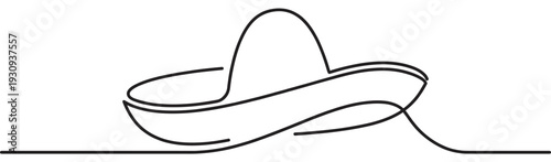 Sombrero hat continuous line drawing illustration represents traditional Mexican culture and festive celebrations with a minimalist artistic style.