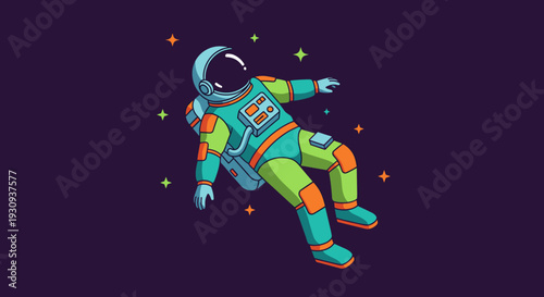 Astronaut in Space Suit Floating Freely.